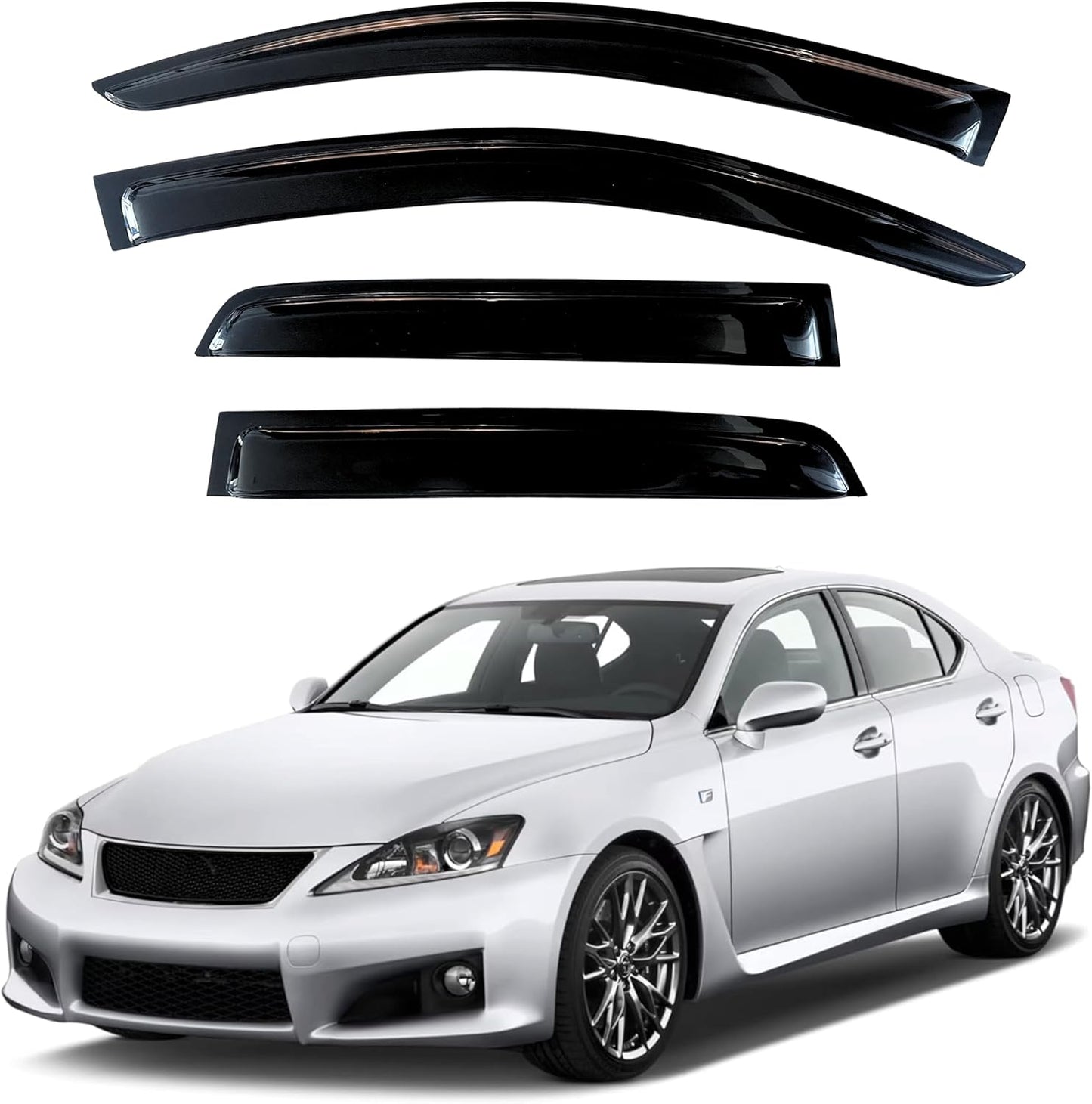 KPY Window Visor Compatible with Lexus IS250 IS350 ISF 2006-2013, 4PC Rain Guard Side Window Vent Deflectors Tape-On Style, 2006 2007 2008 2009 2010 2011 2012 2013