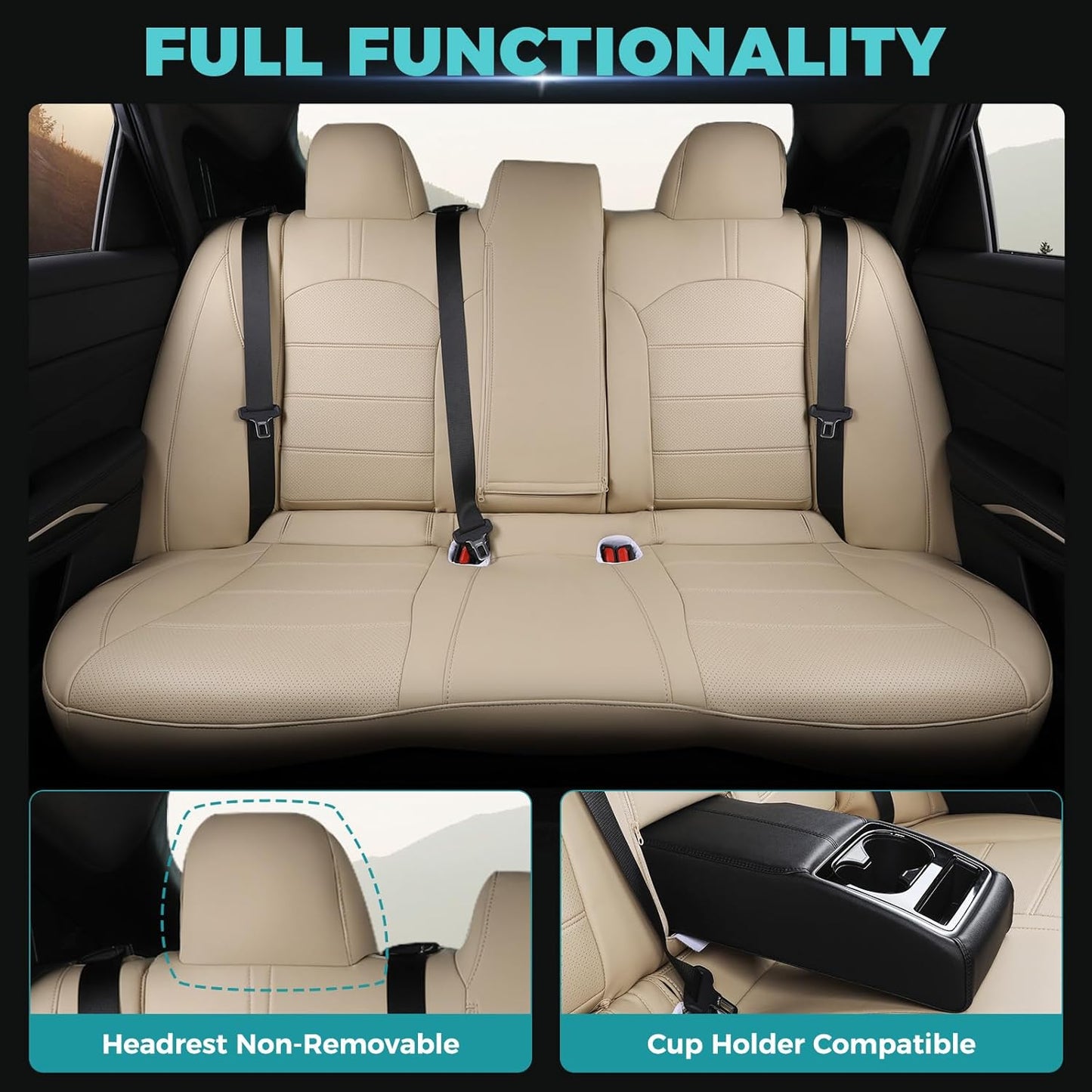 for Toyota Camry Seat Covers Hybrid LE SE 2018 2019 2020 2021 2022 2023 2024 - Custom Car Seat Covers Full Set, Breathable Leather Seat Cover for Cars, Waterproof Cushion Protectors, Beige