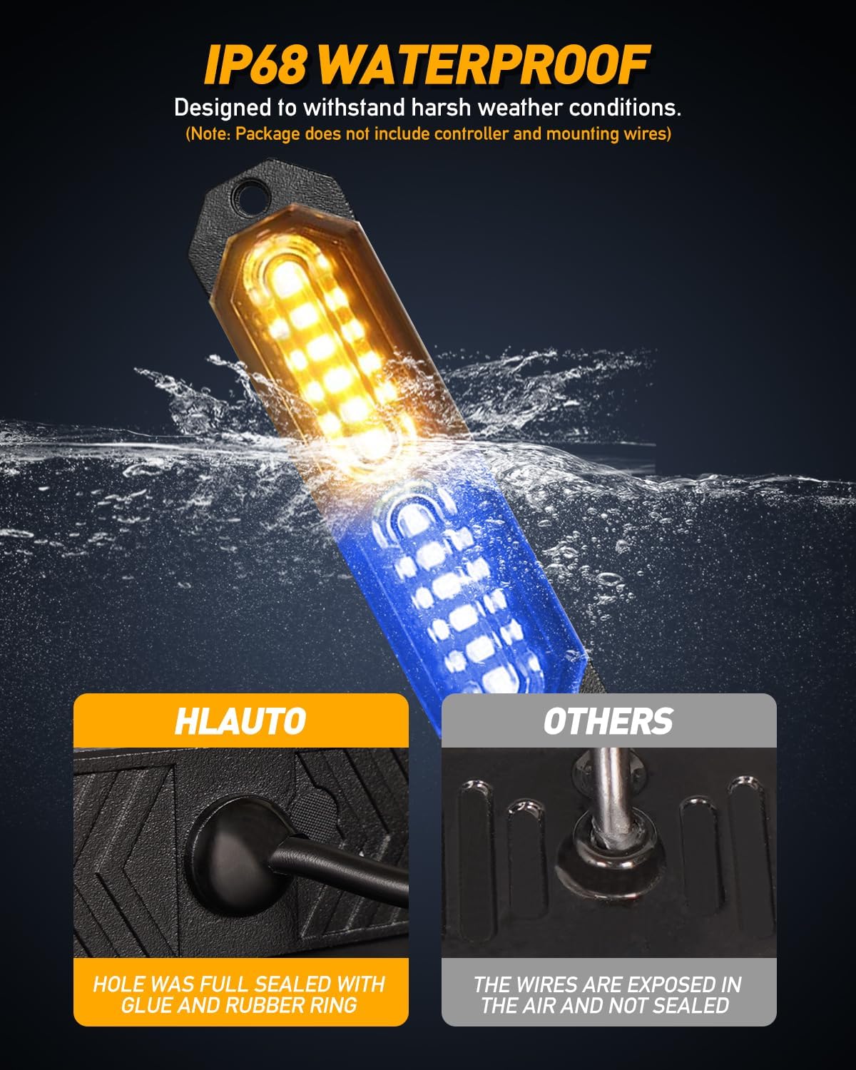 HLauto 1200T Emergency Strobe Grille Lights: 8pcs 12 LED Sync Feature Safety Warning Flashing Lights, Ultra Slim Surface Mount Hazard Caution Lights for Trucks, Vehicles, Car, ATV, UTV (Amber Blue)