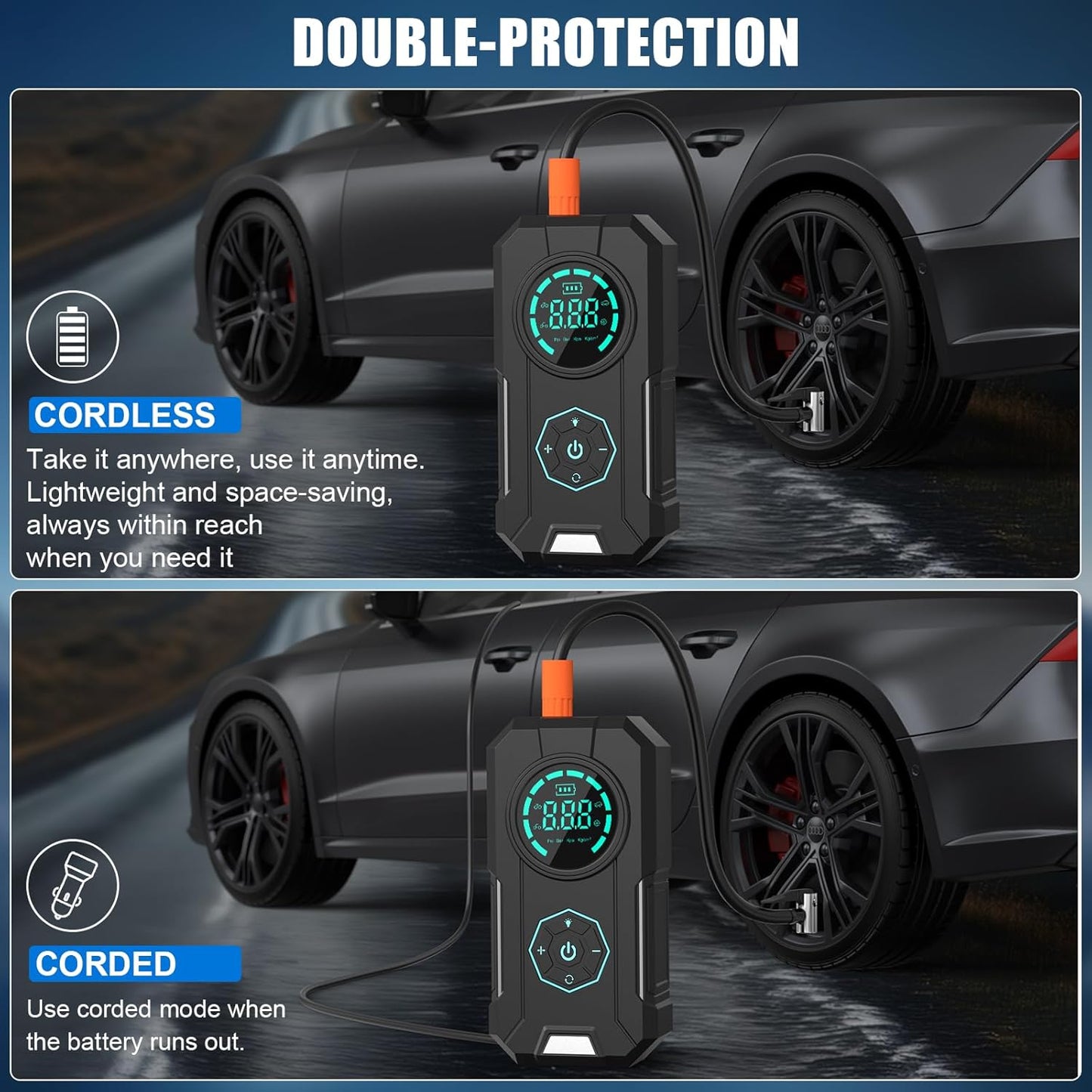 Tire Inflator Portable Air Compressor, 5X Faster Portable Air Compressor with 25000mAh Battery, 150PSI Cordless Air Pump for Car Tires, Bike, Motorcycle, Sports Balls