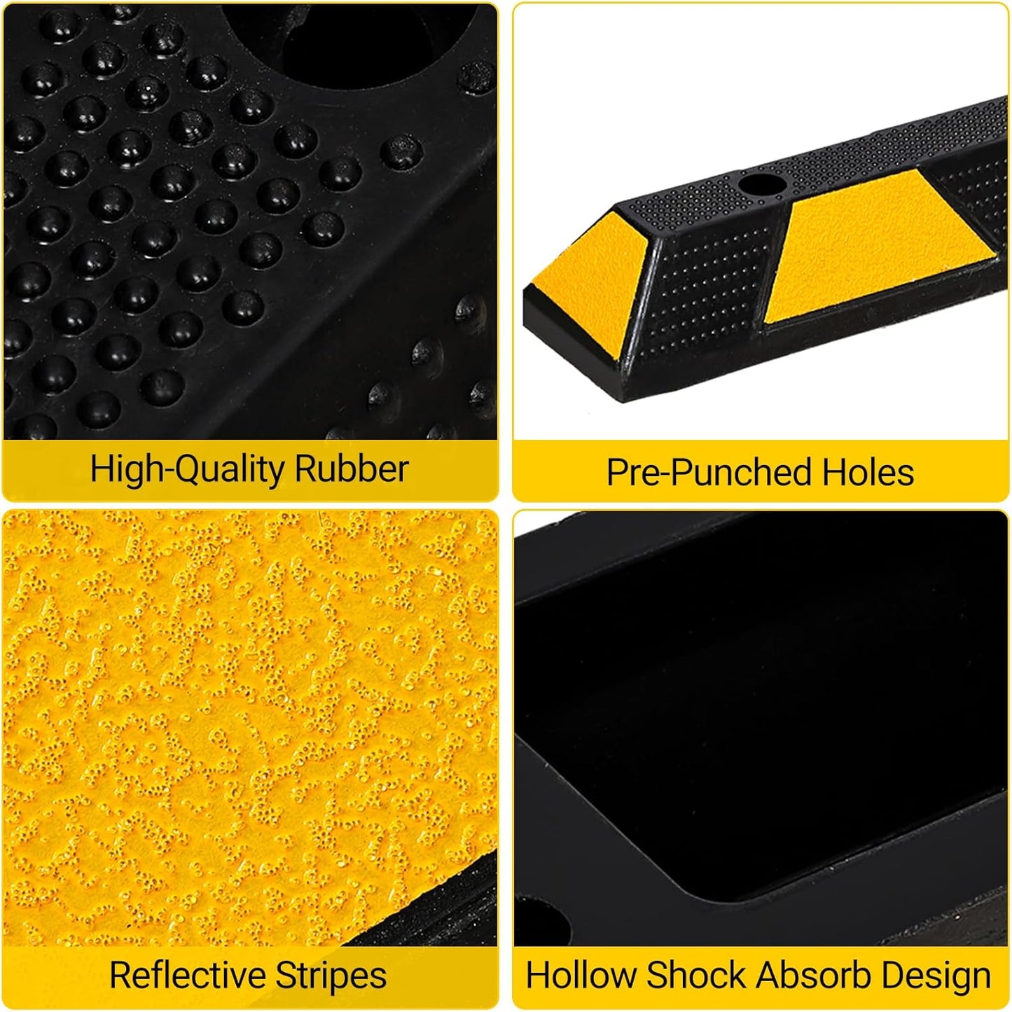 72" Car Parking Stopper, Heavy Duty Rubber Parking Curb Wheel Stops with Highly Visible Reflective Strips, Garage Floor Stopper for Cars, Truck, Trailer, Van, Pack of 1