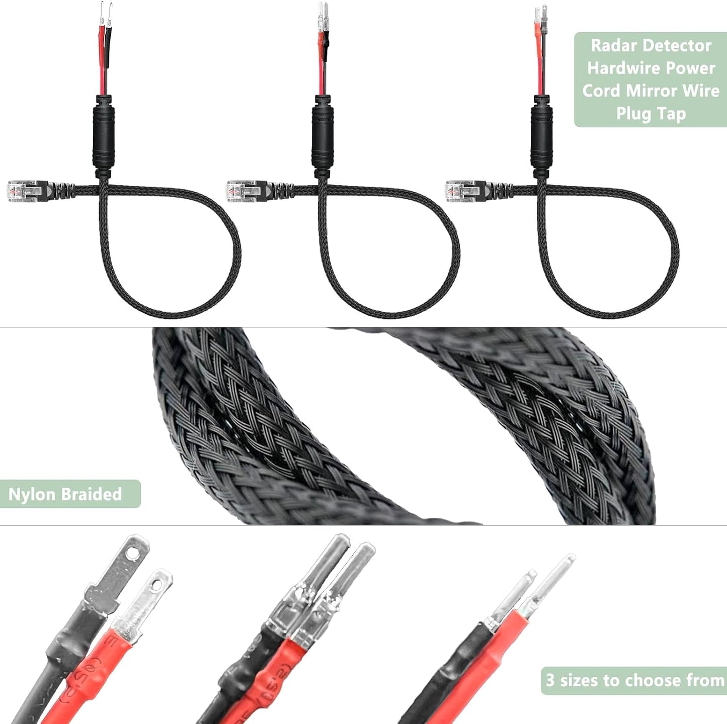 Radar Detector Rearview Mirror Mounting Bracket,13.8" Radar Detector Hard Wire Power Cord Mirror Wire Plug,with Braided Set of 3 (for Valentine One V1 Gen1 Radar)