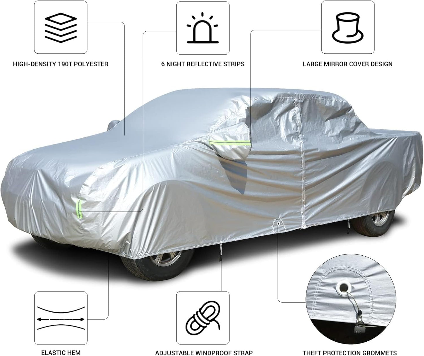 Tecoom Truck Cover Waterproof All Weather,Breathable Light Shell Full Exterior Covers with Door Zipper/Lock,Waterproof UV Dust Protection Truck Covers Universal Fit Chevy Silverado(Length Up to 252")