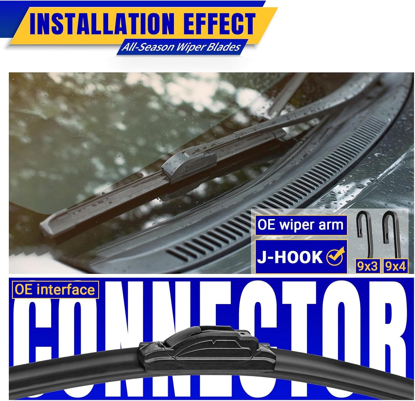3 wipers Replacement for 2009-2018 2019 2020 Dodge Journey, Windshield Wiper Blades Original Equipment Replacement - 24"/19"/12" (Set of 3) U/J HOOK