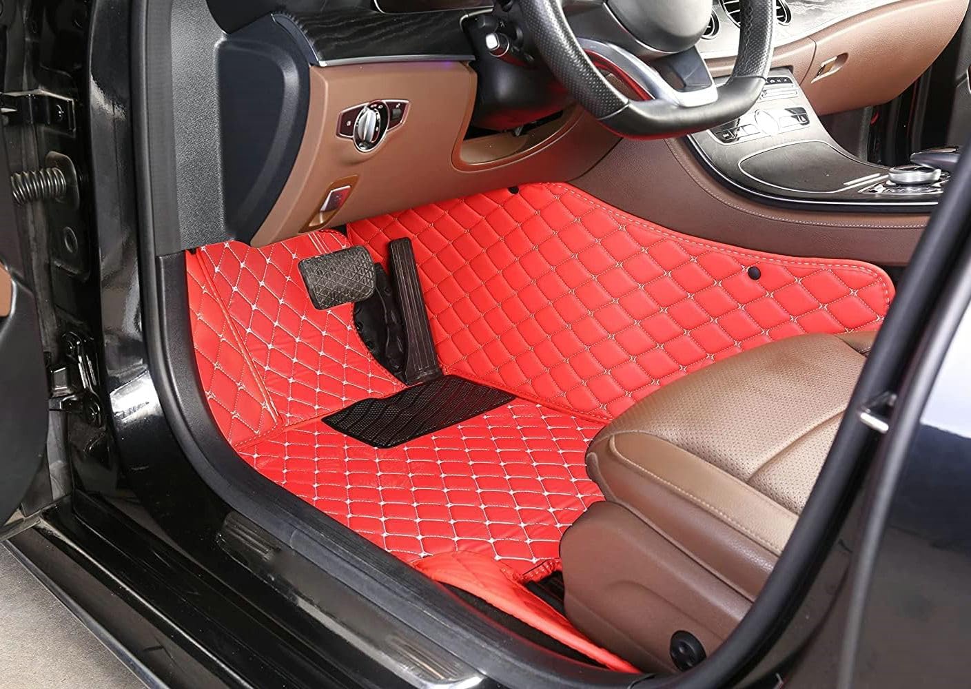 Custom Artificial Leather Waterproof All-Weather Car Floor Mats Fit for 99% Sedan SUV Sports Car Vehicle Car Mat (Beige Black Beige)