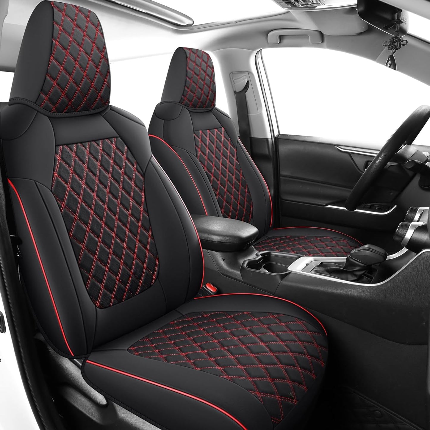 MIROZO Car Seat Covers for Toyota Rav4,Waterproof Rav4 Seat Covers Compatible with 2019 2020 2021 2022 2023 2024 2025 Toyota RAV4 Hybrid LE XLE Limited Seat Cover Full Set(Black and Red)