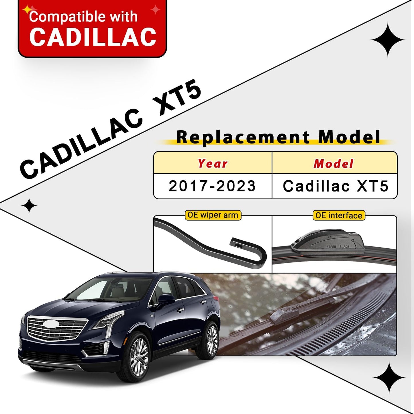 Windshield Wiper Blades Replacement for Cadillac XT5 2017 2018 2019 2020 2021 2022 2023 Original Factory Quality Front Rear Wipers Blade Set for My Car - 24" 20" 11" (Pack of 3)