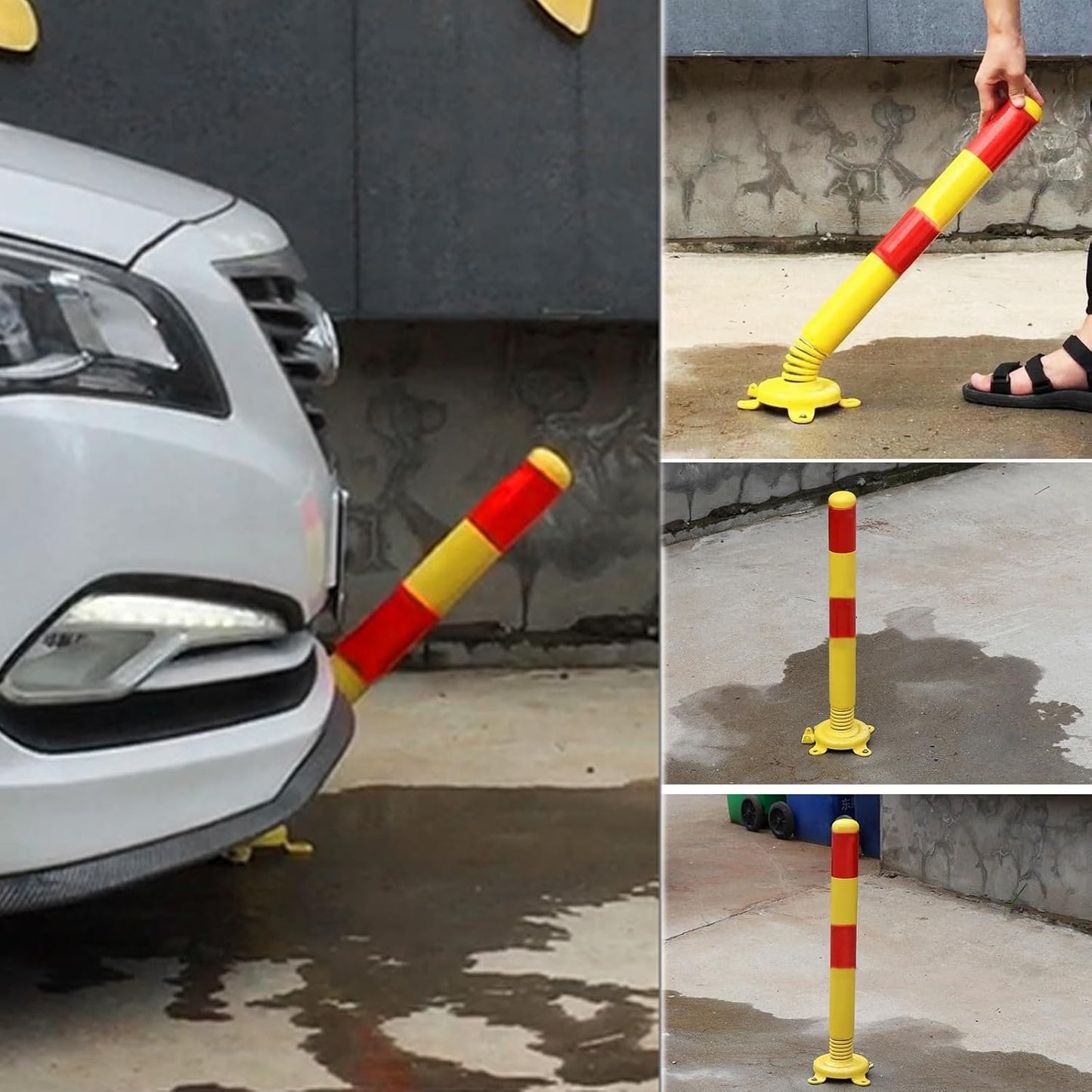 Safety Bollard Post, Spring Parking Post with Warning Stripes, Driveway Garage Security Post Barrier, Traffic Barricade Cones, for Indoor and Outdoor Parking(Yellow (2PCS))