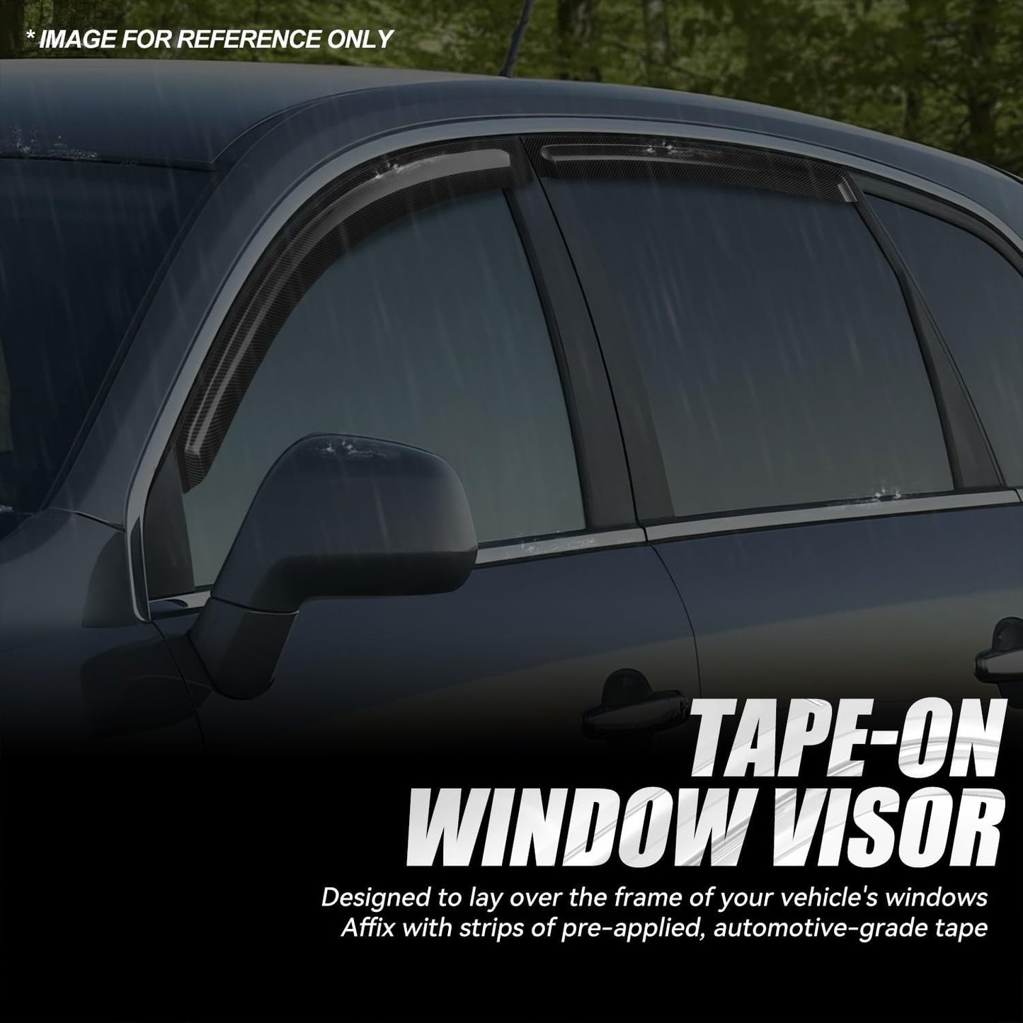 Auto Dynasty 4Pcs Carbon Fiber Pattern Window Visors Compatible with 2008 2009 2010 Saturn Vue, Tape-On Front & Rear Window Deflectors Rain Guards Sun Wind Air Side Vent Shade, Glossy Black