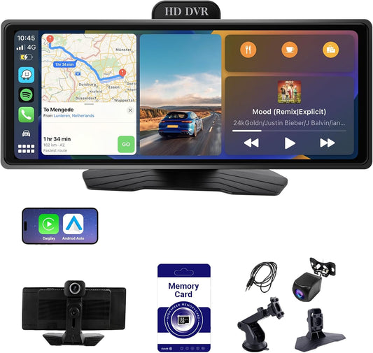 ‌9.26 Inch Wireless Apple CarPlay & Android Auto Car Display with 1080P Dash Cam & Backup Camera All-in-One Smart Car Stereo Free 64GB SD Card