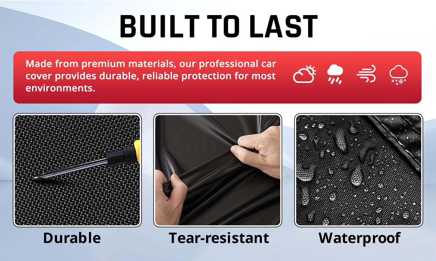 Car Cover Waterproof All Weather with Red Strip Design, Custom Fit for DTS(2006–2011), XTS(2013-2019), CT6(2016-2020), DTS Accessory with Door Zipper & Windproof Straps