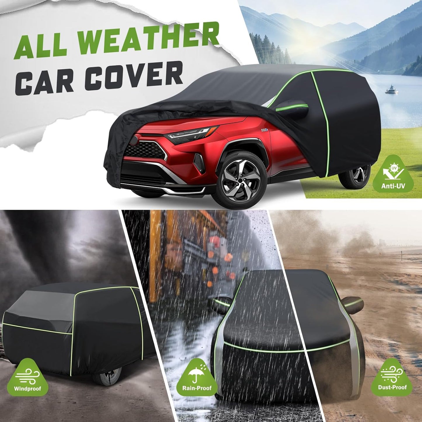 Mixsuper Liner Car Cover for Toyota RAV4 1994-2026, 7 Layers Waterproof Car Cover Accessories for RAV4 with Zipper Door, Windproof Straps, Reflective Strips, Anti-UV, All Weather