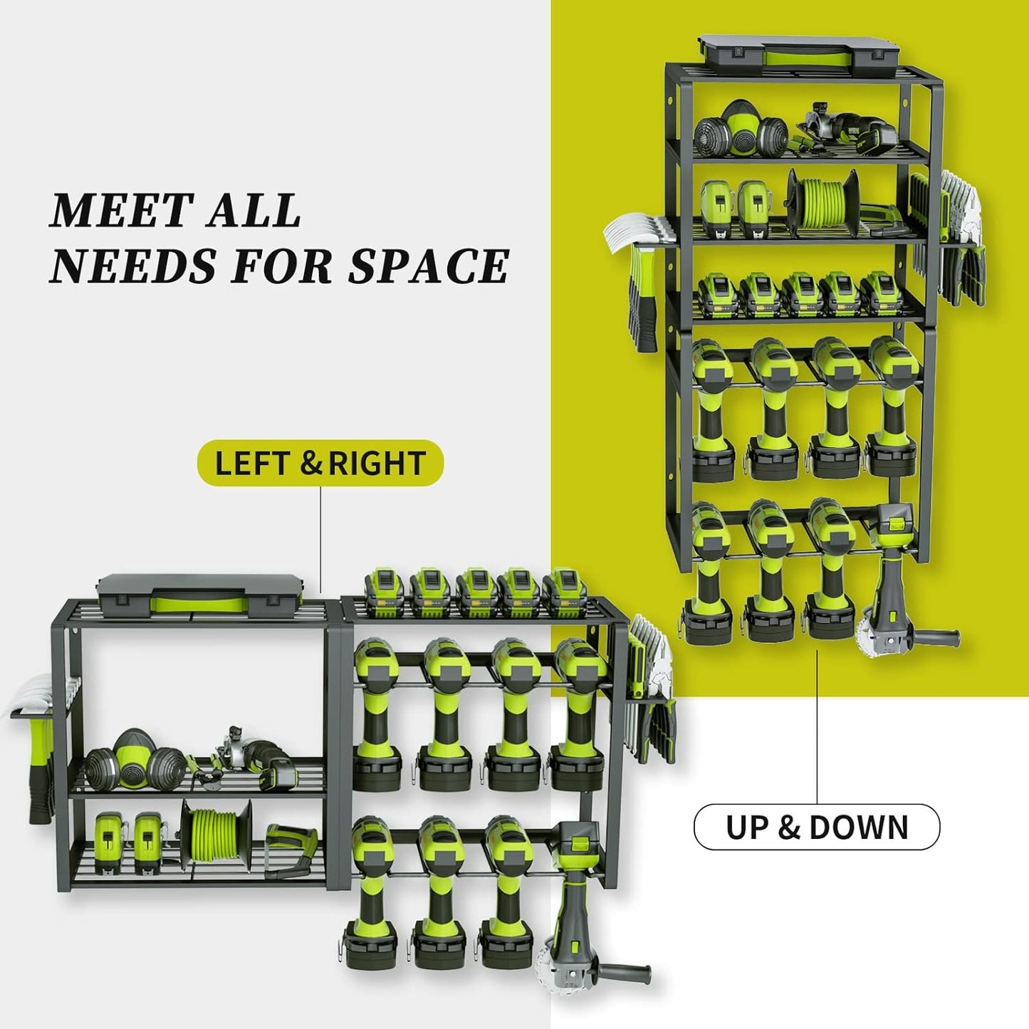 KAFAHOM Power Tool Organizer,8 Drill Holder Wall Mount,6 Layer Heavy Duty Metal Tool Storage Rack,Large Utility Tool Shelf for Cordless Drill, Garage Wall Organizer for Lifetime Use