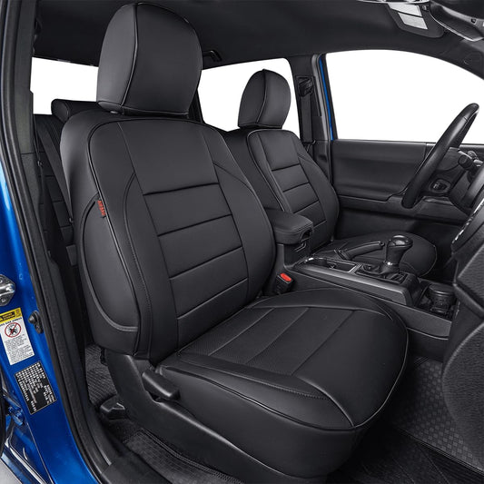 EKR Custom Fit Tacoma Leather Car Seat Covers for Select Toyota Tacoma 2012 2013 2014 2015 (TRD Sport Seats)- Full Set,Leather(Black)