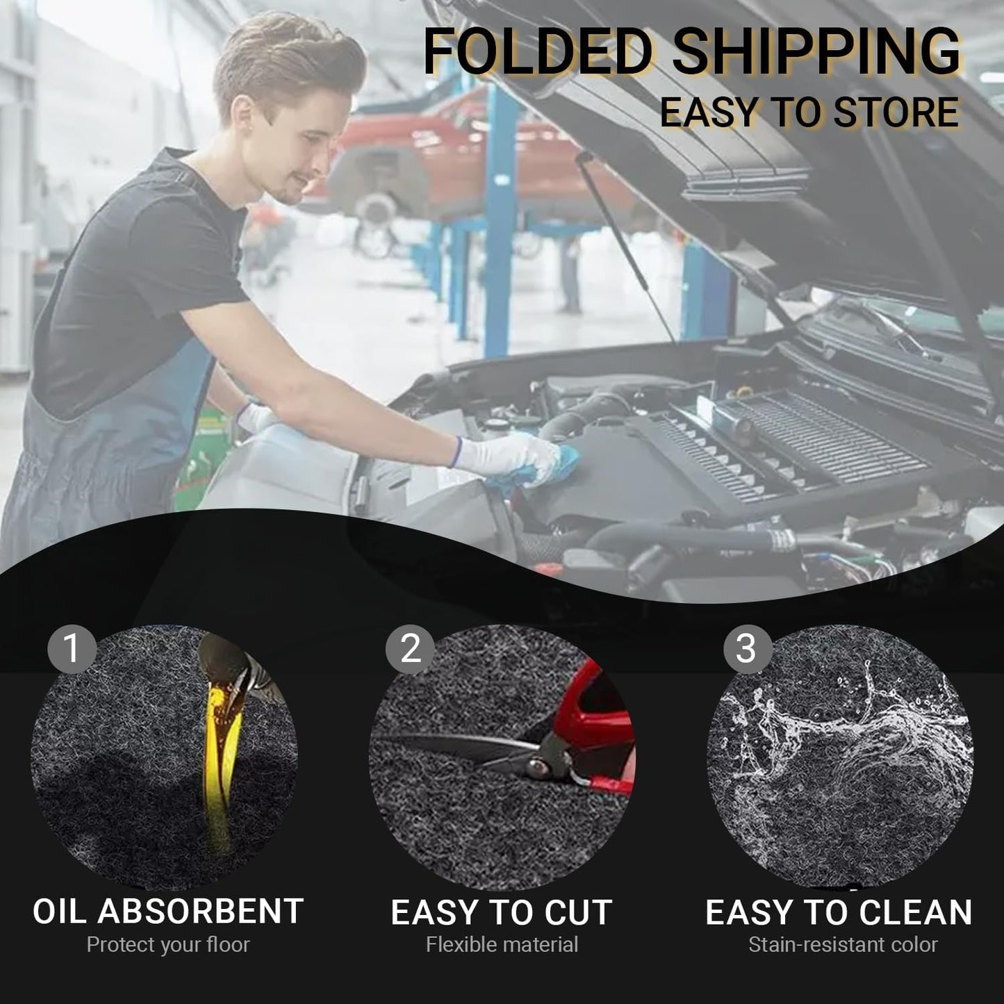 Oil Spill Garage Floor Mat Large, Heavy Duty 98" x 79" 8mm Thick Garage Mat for Floor Under Car, Absorbent Waterproof Non-Slip Rubber Backing Reusable Washable Maintenance Pad for Working, Black