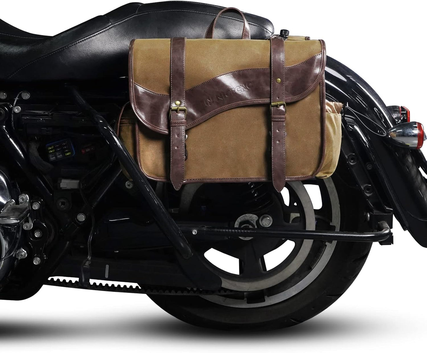 NICECNC Motorcycle Saddle Bags, Vintage Oil Waxed Canvas Motorcycle Saddlebags, Motorcycle Panniers Side Throw Over Saddle Bags Compatible with Harley Honda Suzuki Yamaha Adventure Street Glide Brown