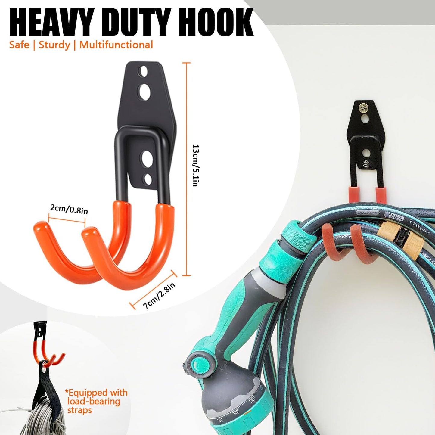 Heavy-Duty Garage Hooks -2 Pack Type U- Anti-Slip Coated Wall-Mounted Hooks Wall Mount Storage Organizer for Hanging Power and Garden Tools, Ladders, Hose, Bikes, Ropes, Bulk Items, and More ﻿