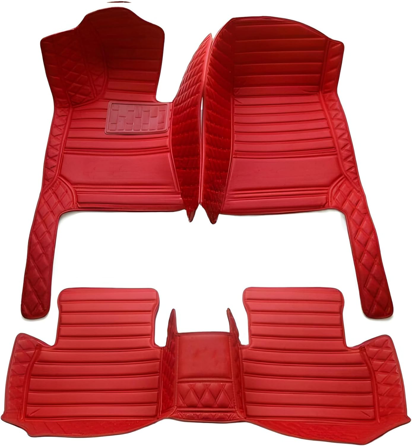 Add Personal Touch to Your Vehicle with IMEISH Customizable Logo Text Car Mats for 99% of vehiclesPads Protection Non-Slip Leather Floor Liners (Red Stitching)