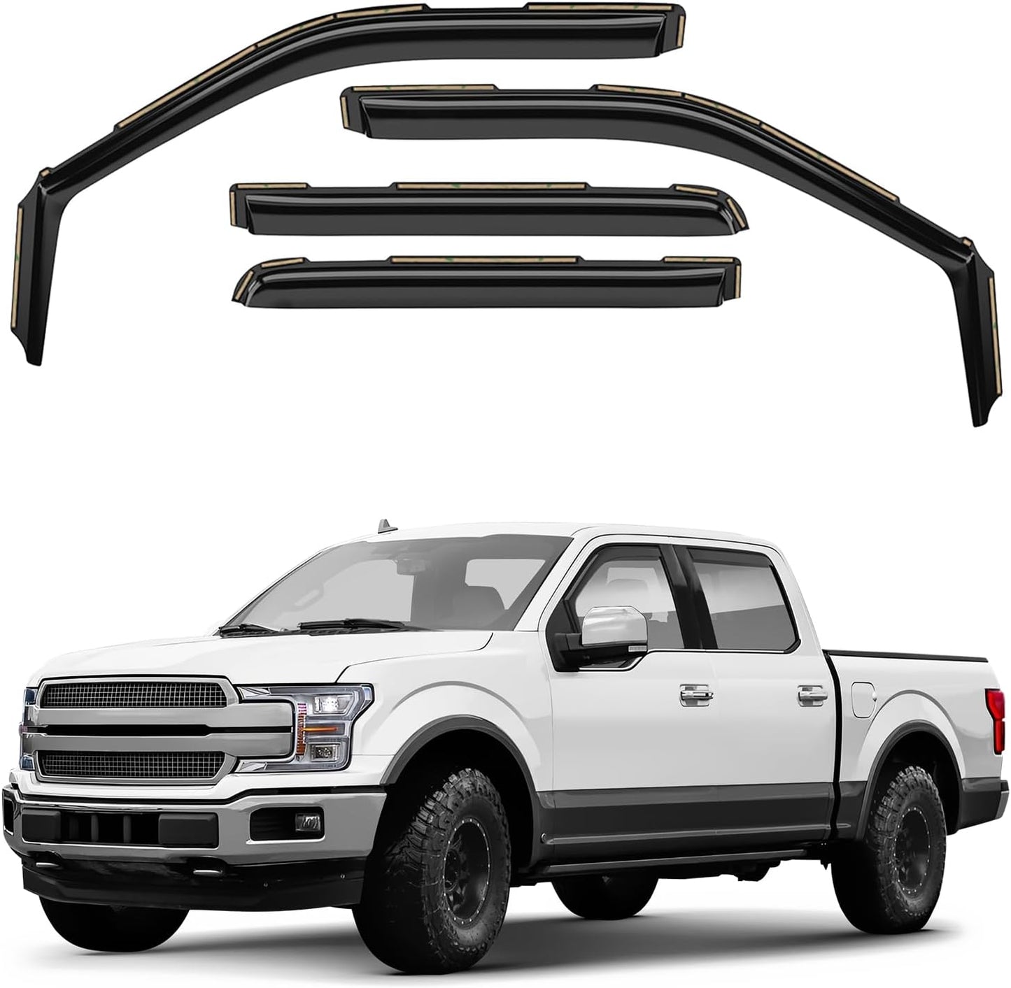 Window Deflectors Smoke Tinted in-Channel Side Window Vent Visor Deflectors Rain Guards Compatible with Ford F150 2015-2020 SuperCrew (fit for F250-F550 17-25) - 4pcs. GW0815