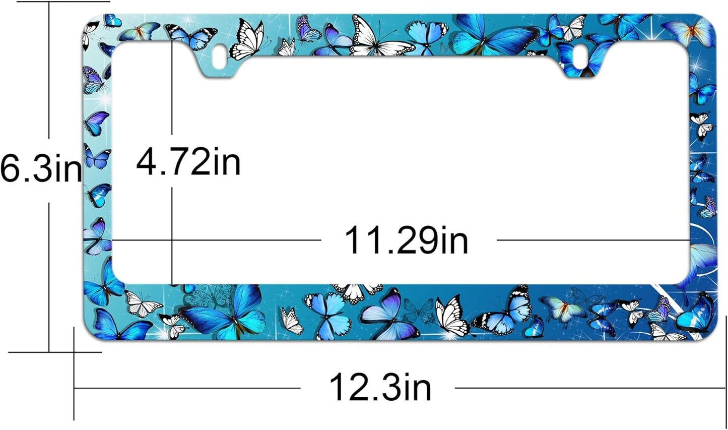 Blue Butterfly License Plate Frame Butterflies License Plate Holder,Butterfly License Plate Covers for Women Tag Frame for Car Women 2 Pack with Screws 12.3" x 6.3"