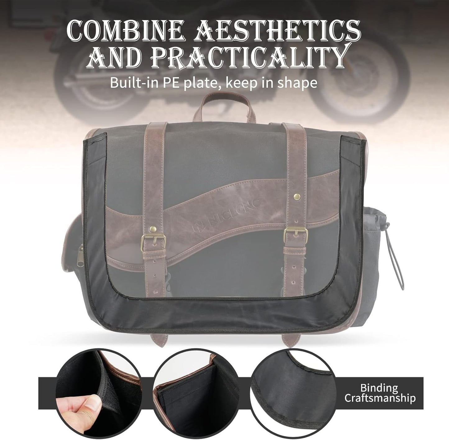 NICECNC Motorcycle Saddle Bags, Vintage Oil Waxed Canvas Saddlebags Motorcycle Panniers Side Throw Over Saddle Bags Compatible with Harley Honda Suzuki Yamaha Adventure Street Glide Brown