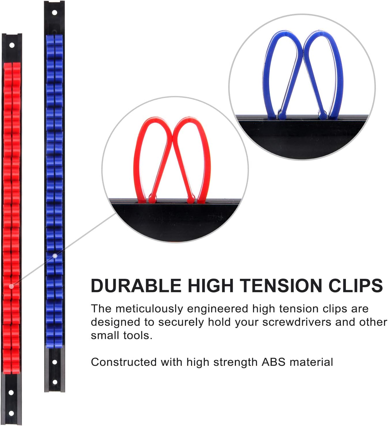 CASOMAN 6 Piece Screwdriver Organizer and Wrench Organizer, Hand Tool Holder, Plastic Rail Wrench Hanger with Clips