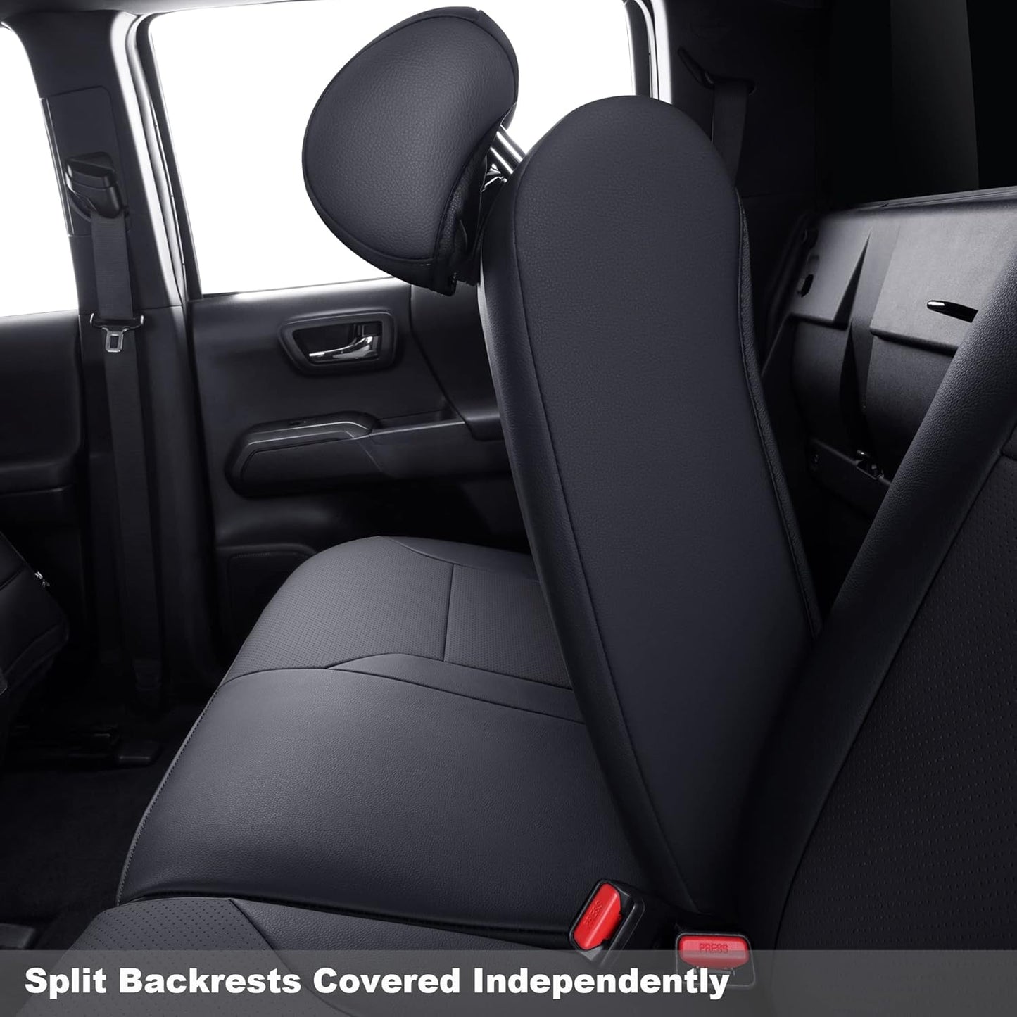 LUCKYMAN CLUB Rear Seat Covers Custom Fit for 2016-2023 Tacoma Crew Cab with Faux Leather (Black Rear)