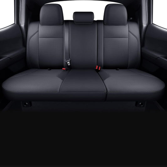 LUCKYMAN CLUB Rear Seat Covers Custom Fit for 2016-2023 Tacoma Crew Cab with Faux Leather (Black Rear)