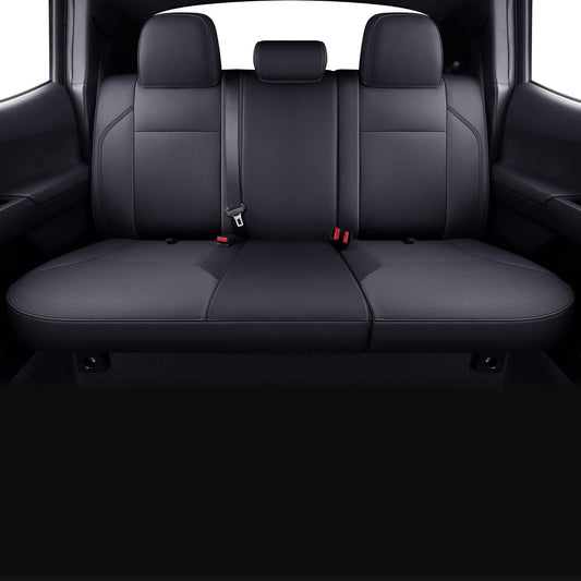 LUCKYMAN CLUB Rear Seat Covers Custom Fit for 2024 2025 Tacoma Crew Cab with Faux Leather (Black Rear)