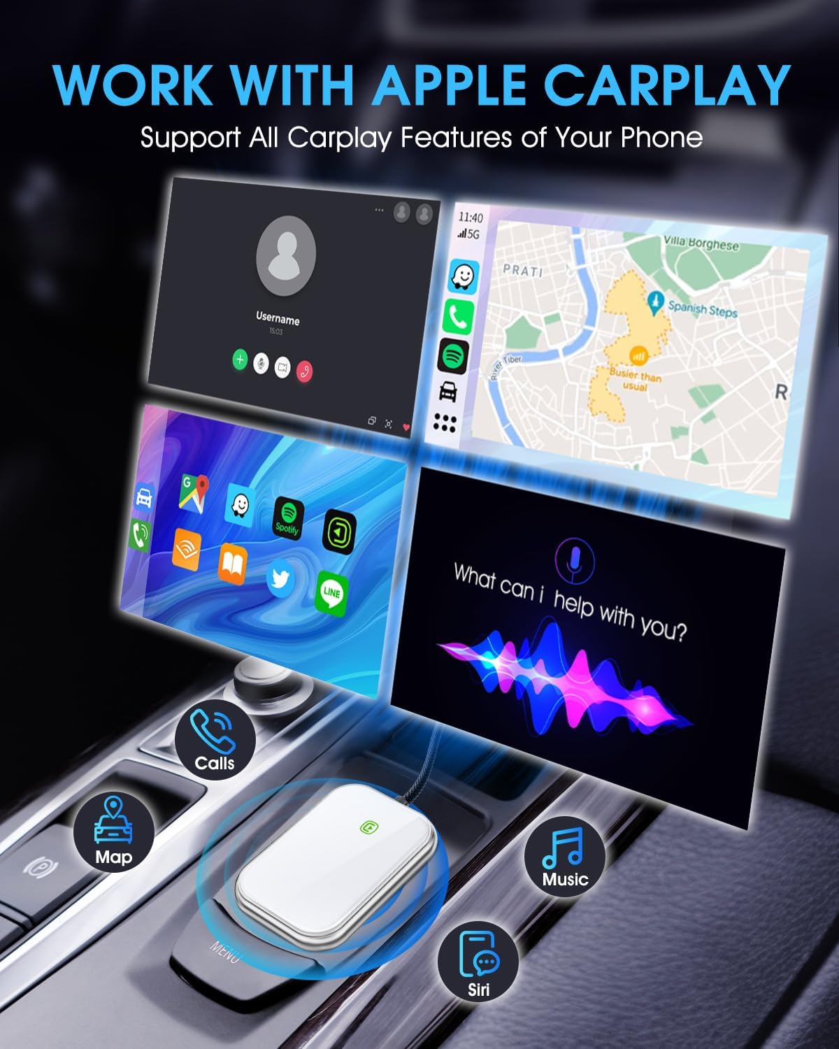 Wireless CarPlay Adapter - Fast & Stable Connection for Carplay Wireless Adapter Convert Factory Wired to Wireless CarPlay Dongle Plug & Play Car Play Fit for iPhone iOS 10+ (Silver)