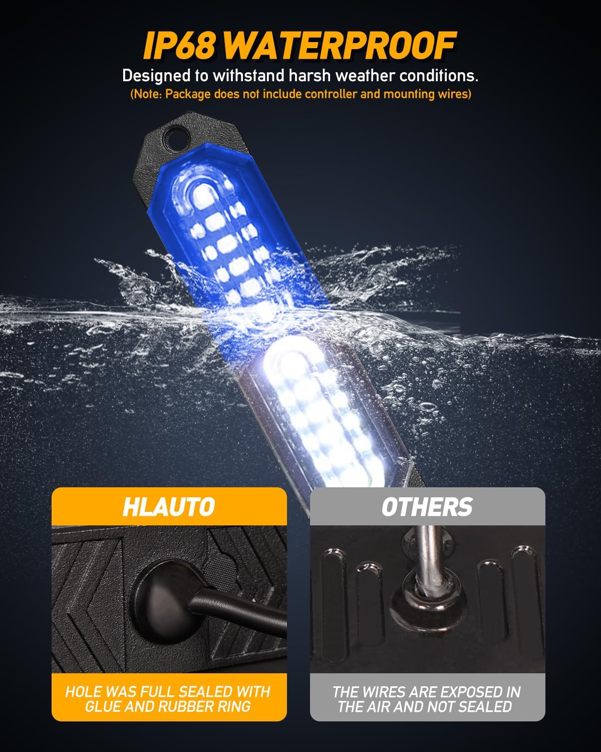 HLauto 1200T Emergency Strobe Grille Lights: 8pcs 12 LED Sync Feature Safety Warning Flashing Lights, Ultra Slim Surface Mount Hazard Caution Lights for Trucks, Vehicles, Car, ATV, UTV (Blue White)