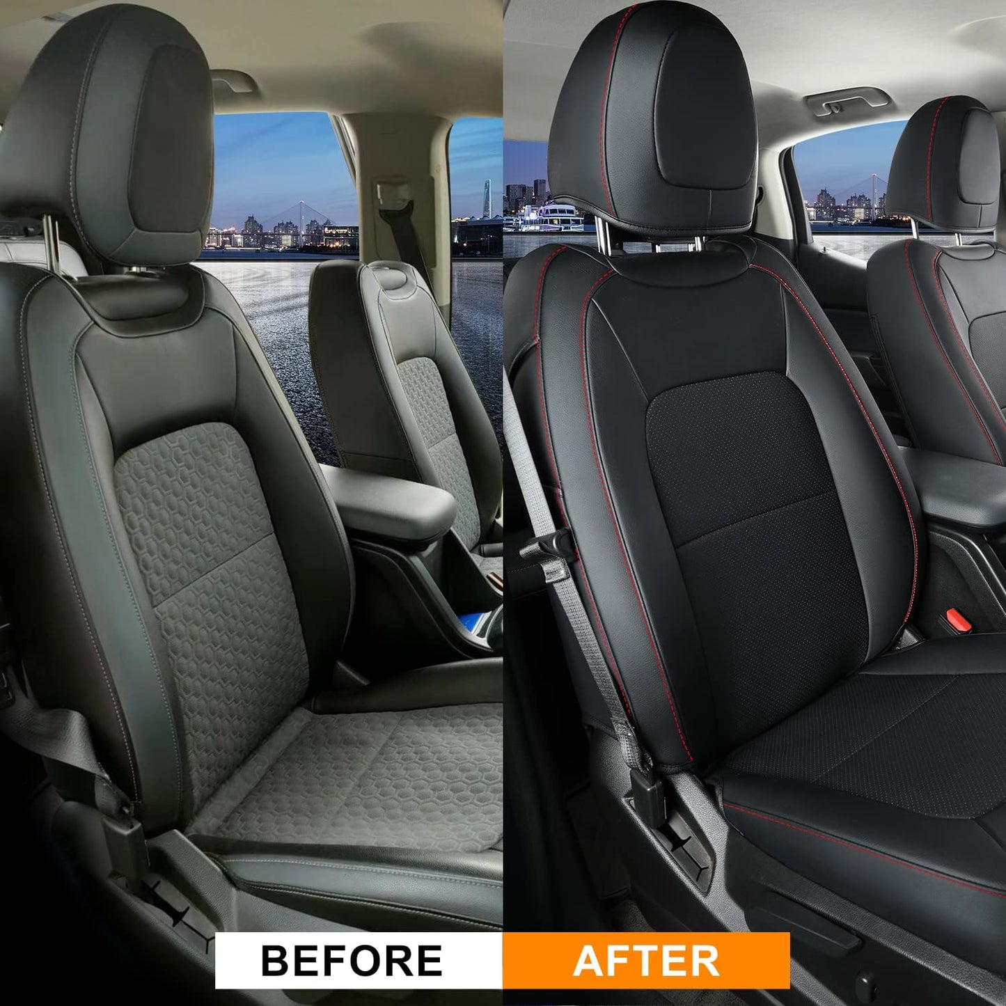 LUCKYMAN CLUB 2 Front Chevy Colorado Seat Covers, fit for 2023 2024 2025 Colorado Crew Cab Z71 LT ZR2 Work Truck with Faux Leather (Black&Red 2 pcs)