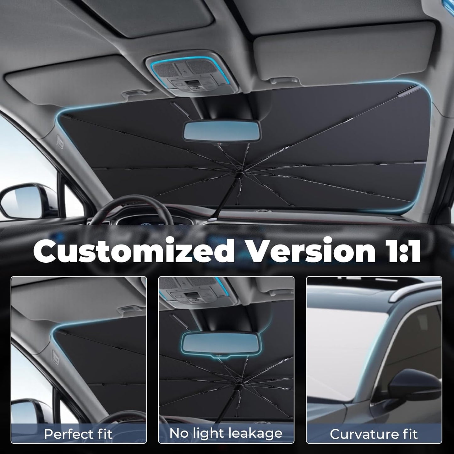 Windshield Sun Shade Umbrella: for Nissan Rogue/Rogue Platinum 2021 2022 2023 2024 2025 - Front Car Window Shades - Rogue-2021-2025 Foldable Sunshades Block UV Keep Cool