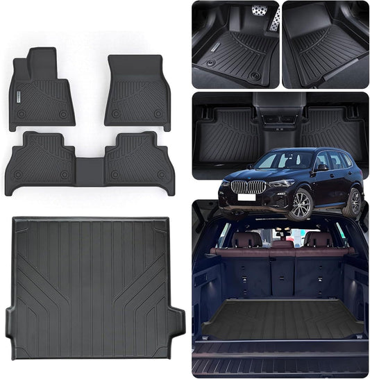Floor Mats & Trunk Mat for 2019-2024 2025 BMW X5 40i/50i/M50i/M60i/M/M Competition,TPE All Weather Protection 2 Rows Full Set Car Mats