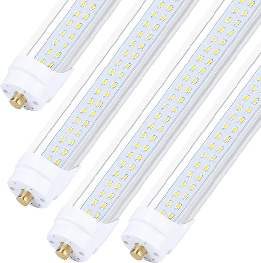 4-Pack, 8 Foot LED Bulbs, 100W 15000lm 6000K Cold White, Super Bright, T8 T10 T12 LED Tube Lights, FA8 Single Pin LED Lights, Clear Cover, 8 Foot LED Bulbs to Replace Fluorescent Light Bulbs