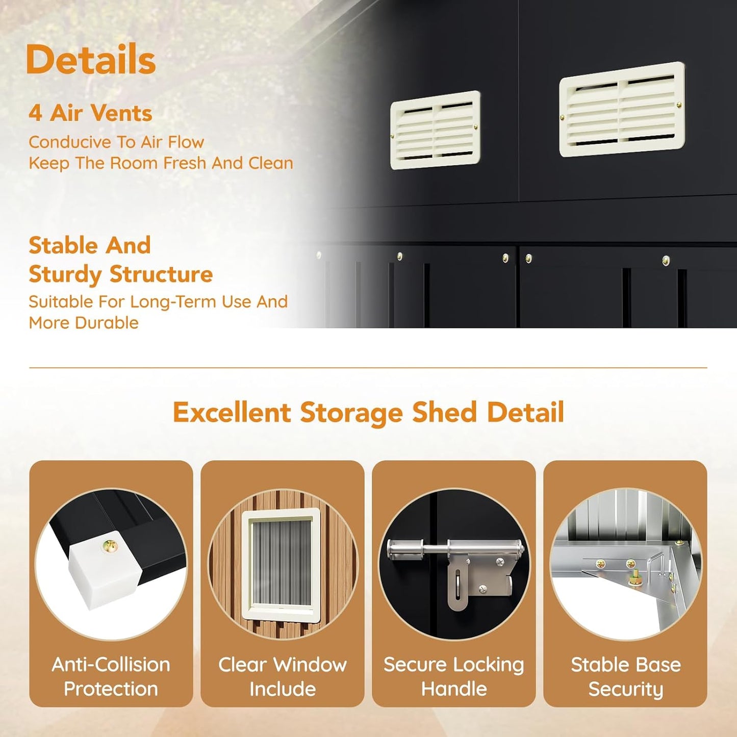 10X12 FT Outdoor Steel Storage Shed with Lockable Doors, 2 Windows, Garden Shed Ideal for Backyard, Patio Storage,Chicken Coop(Wood Panels & Frame Floor Not Included)