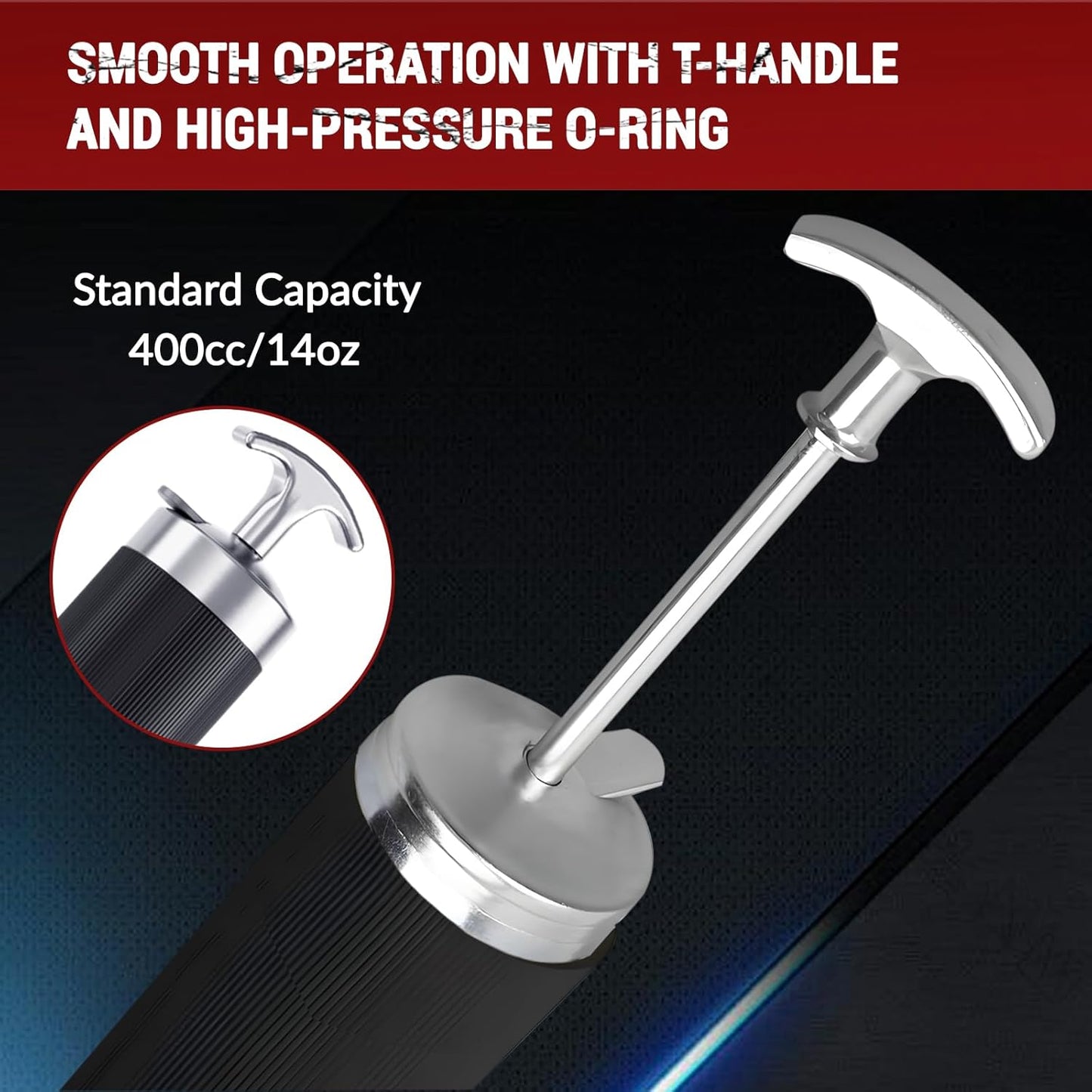 Grease Gun Kit, 8000 PSI Heavy Duty Grease Gun with Grease Coupler, 14oz Pistol Grip Grease Gun with 12 Inch Spring Flex Hose, Sharp Nozzle, Extension Rigid Pipe, Black