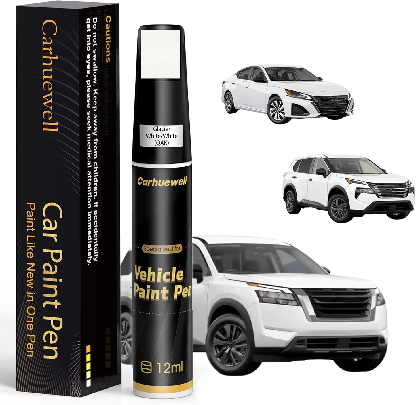 Glacier White/White(QAK) Touch Up Paint Compatible with Nissan, Exact Match Car Paint Pen Automotive Scratch Repair Remover Kit Quick & Easy Solution for Vehile Chips and Nicks