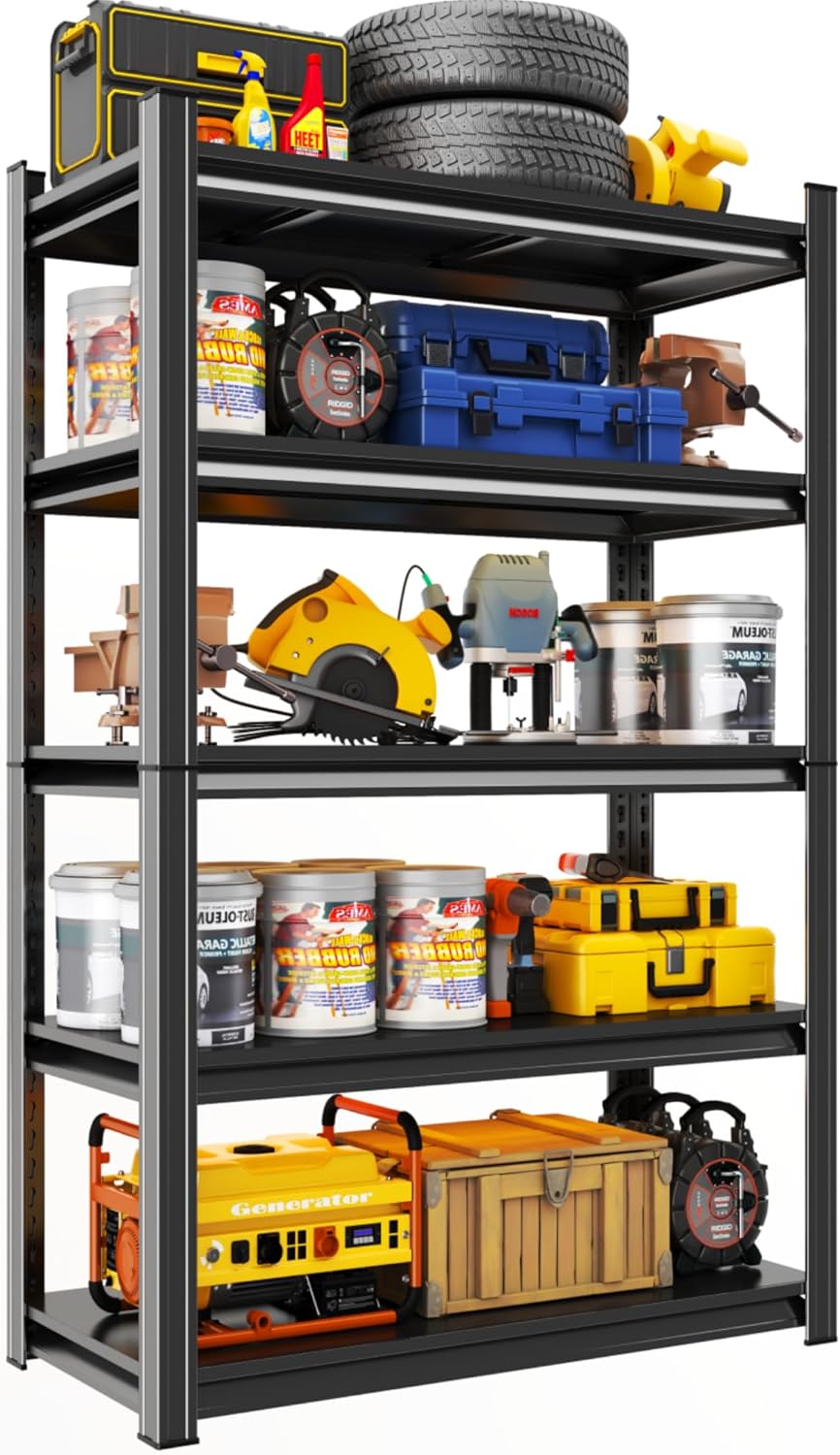 Metal Garage Shelving Unit, Heavy Duty 5-Tier Adjustable Storage Rack, Steel Shelving,2000 lbs Capacity, Industrial Shelves for Heavy Tools and Equipment (5-Tier 63" H x 28" W x 14" D)