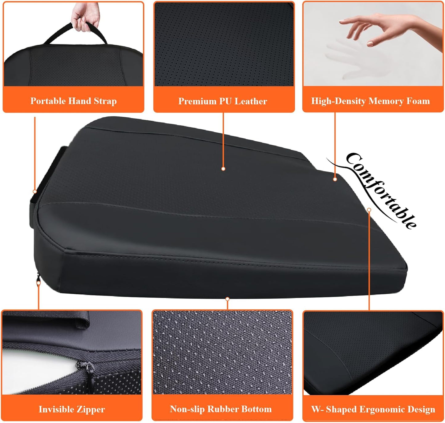 kingphenix Premium Car Seat Cushion, Memory Foam Driver Seat Cushion to Improve Driving View- Coccyx & Lower Back Pain Relief - Seat Cushion for Car, Truck, Office Chair (Classic Black)