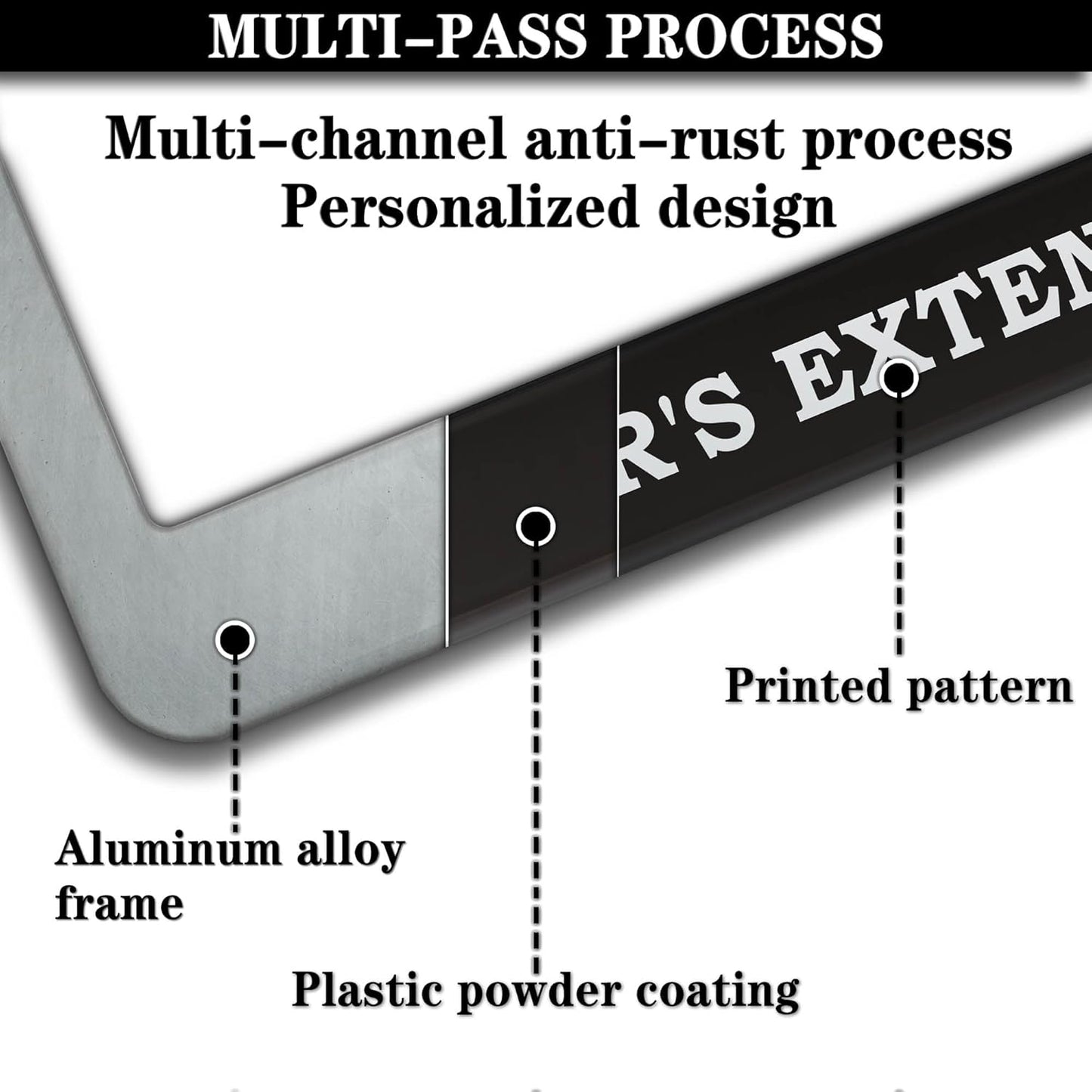 License Plate Frames Black and White License Plate Cover Car’s Extended Warranty Humorous Text Aluminum Metal Car Accessory 2 Pack with Screw Covers Set