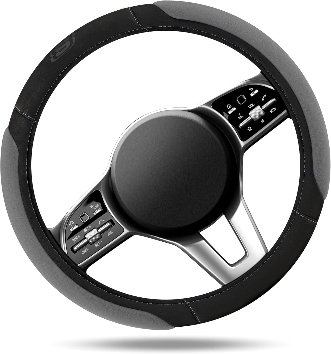 Skechers Steering Wheel Cover,14.5-15 Inch Universal Memory Foam Car Steering Wheel Covers Breathable Anti-Slip Steering Wheels Accessories for Men Women (Black & Grey)