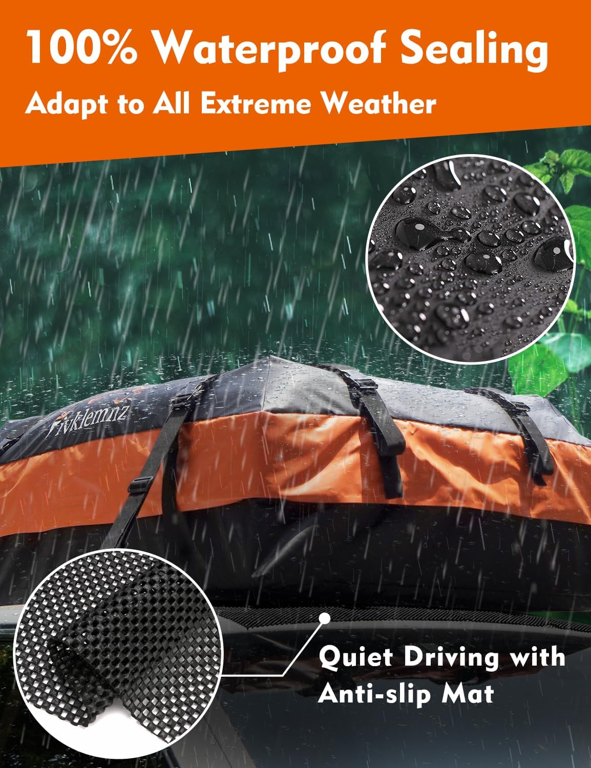 FIVKLEMNZ 30 Cubic Car Rooftop Cargo Carrier Roof Bag Waterproof for All Top of Vehicle with/Without Rack Includes Topper Anti-Slip Mat + Reinforced Straps + 6 Door Hooks + Luggage Lock