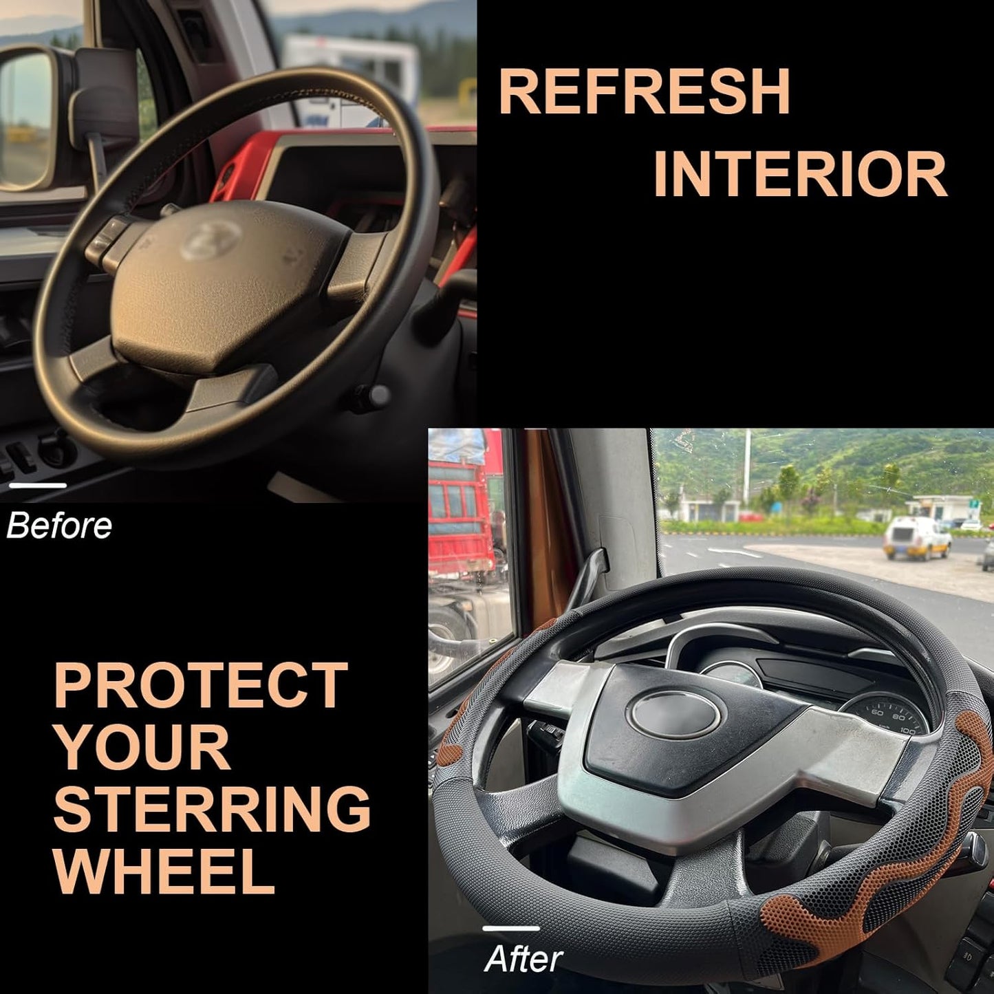 PINCTROT XL Size 17.5-18 Inch Comfy Grip Steering Wheel Cover for Semi Truck, Fits RV, Big Rig Trucker, 18 Wheeler and Classic Cars, Anti-Slip Design 17.5-18 Inch(Silicone Brown)