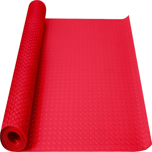 Boshen 5Ft x 12Ft Garage Floor Mat 2.5mm Thickened Rubber Flooring Roll 60sqft Diamond Plate PVC Rubber Trailer Mat Non-Slip Floor Protector Mat for Garage Warehouse Basement Trailer - Red