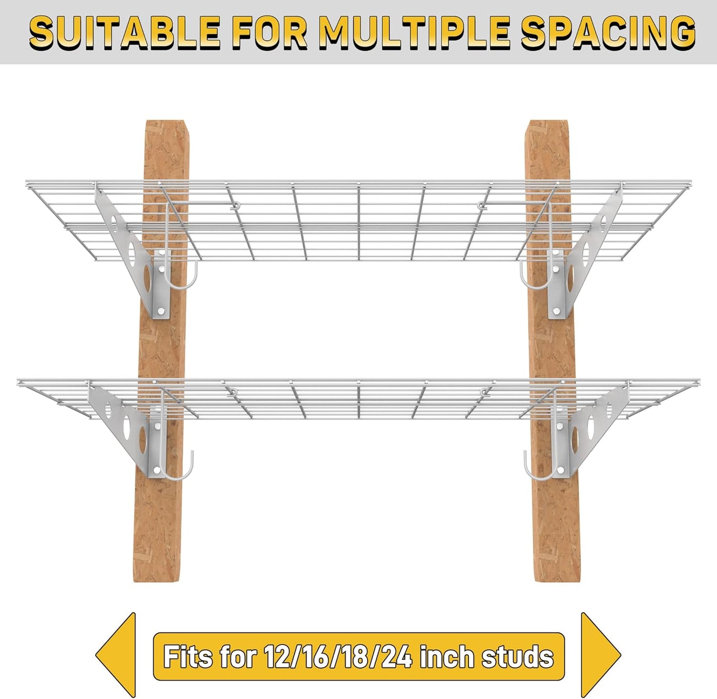 Ultrawall Garage Wall Shelves, 2 x 4 ft Wall Mounted Storage Shelves, Heavy Duty Wall Shelving with Hooks, Holds Up to 220 Lbs, 2Pack, White