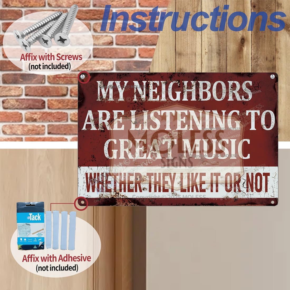 'My Neighbors Are Listening to Great Music' Funny Man Cave Decor for Men | 12x8″ Durable Vintage Metal Man Cave Signs Wall Decorations for Basement/Garage/Mancave/Music Room, 2359