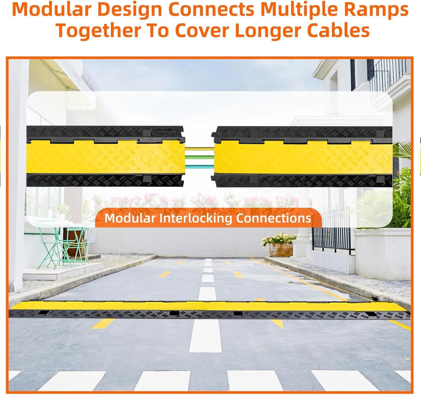 3 Channel 2 Pack Cable Protector Ramp Traffic Wire and Hose Ramp Cord Cover Heavy Duty Channels 44,000 lbs Load Capacity Cable Wire Ramps Speed Bump Driveway Cable Protective Cover