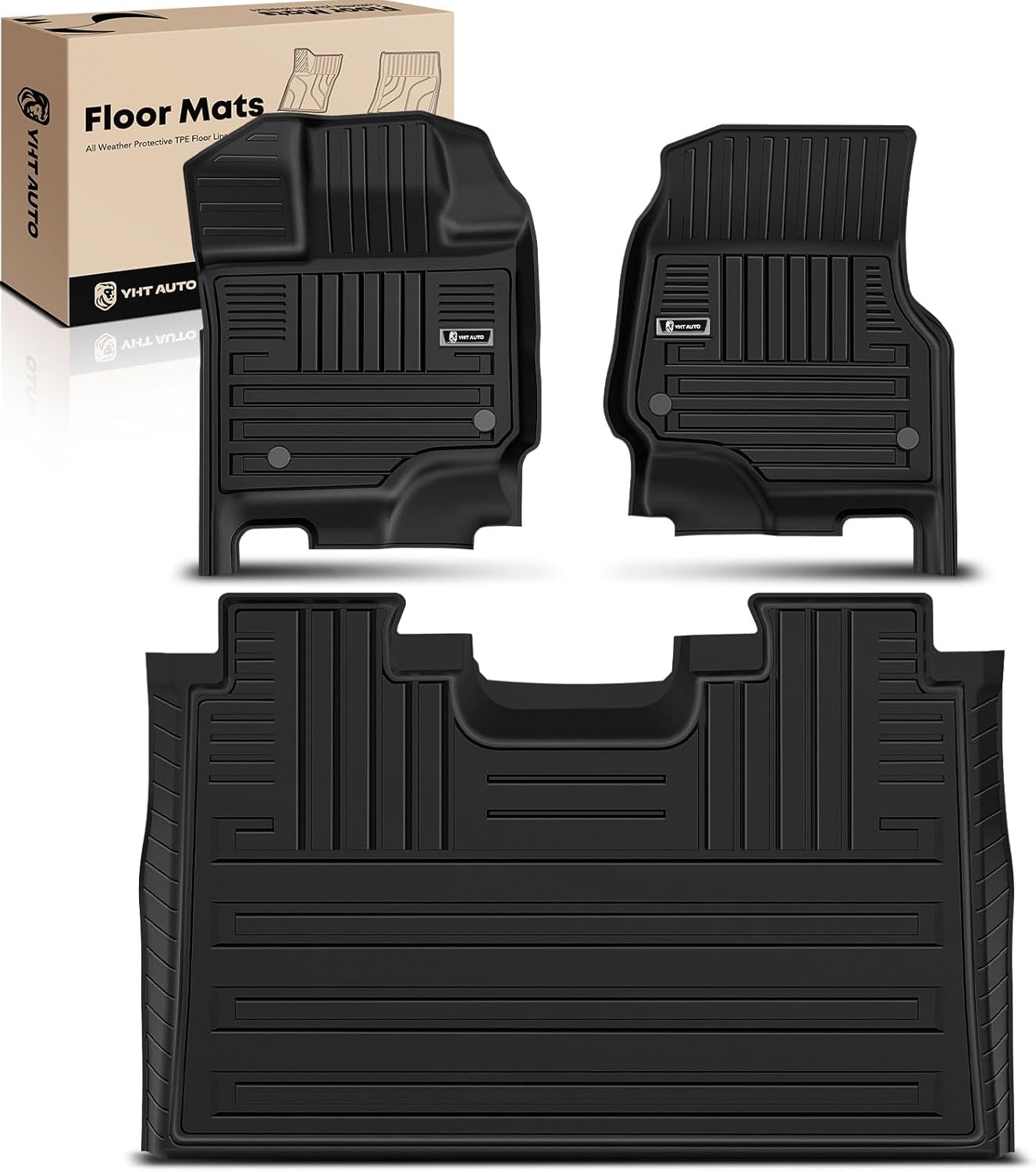 YHTAUTO Floor Mats Fit 2015-2024 Ford F-150 SuperCrew Cab Not Fit Rear Seat w/Under-Seat Fold Flat Storage, TPE All Weather Floor Liner Odorless Custom Fit Car Mats, 1st 2nd Row F-150 Accessories
