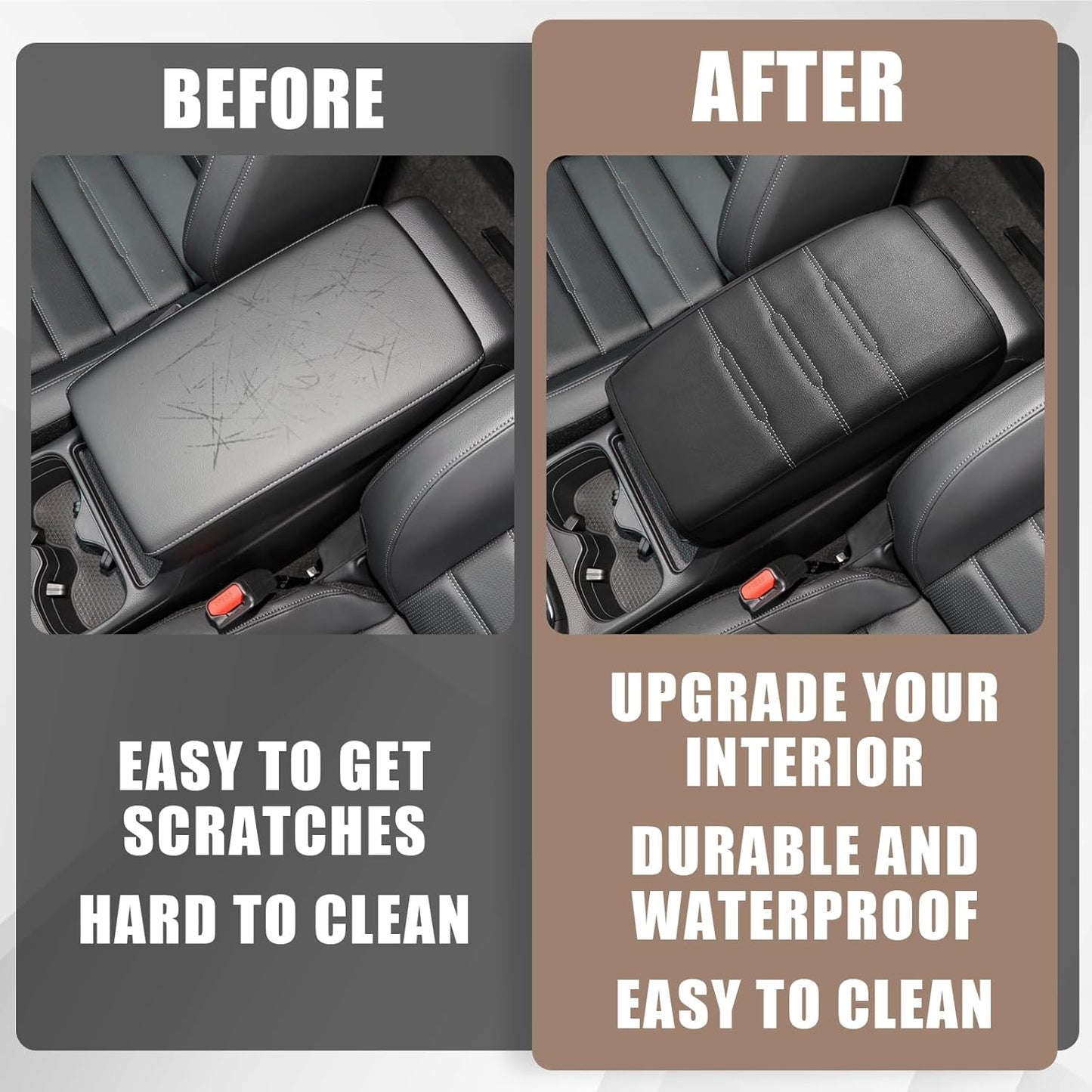 Muslogy Center Console Cover Compatible with 23 24 2025 2026 Honda CR-V Accessories CRV Hybrid LX EX EX-L Sport Touring Armrest Cover Lid Cushion Protector Vegan Leather Extra Soft(Black/White Trim)